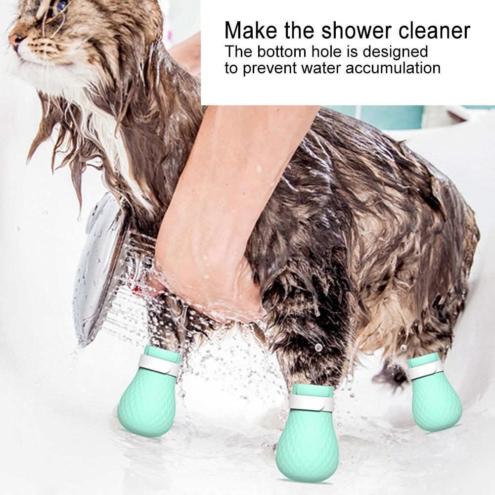 4PCS Silicone Cat Shoes Anti Scratch Pets Paw Protector Claw Cover for Bath Grooming Medicine Feeding Supplies(Shoe