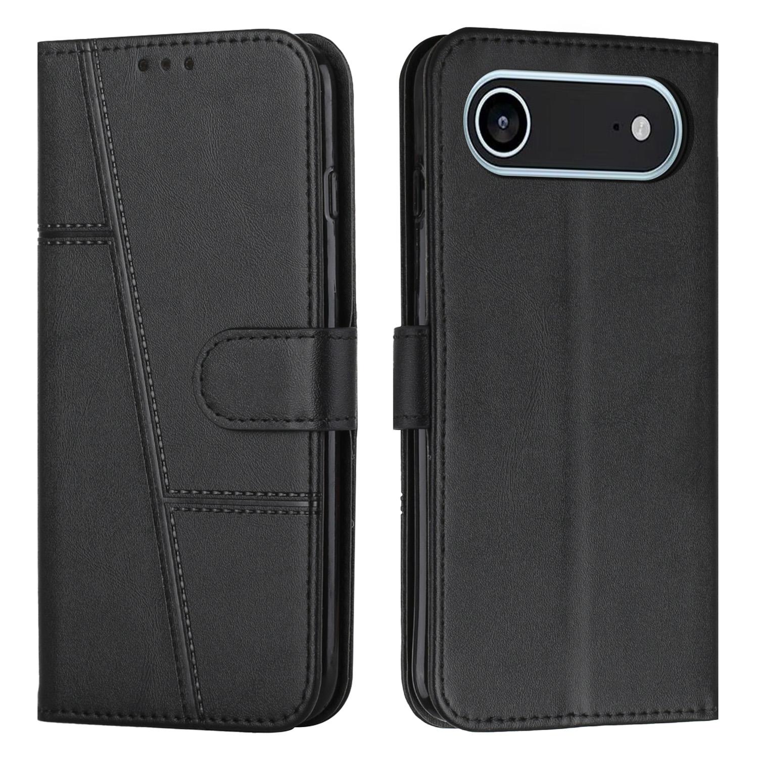 

For iPhone 17 Air Leather Phone Case Foldable Stand Wallet Flip Cover with Strap Black