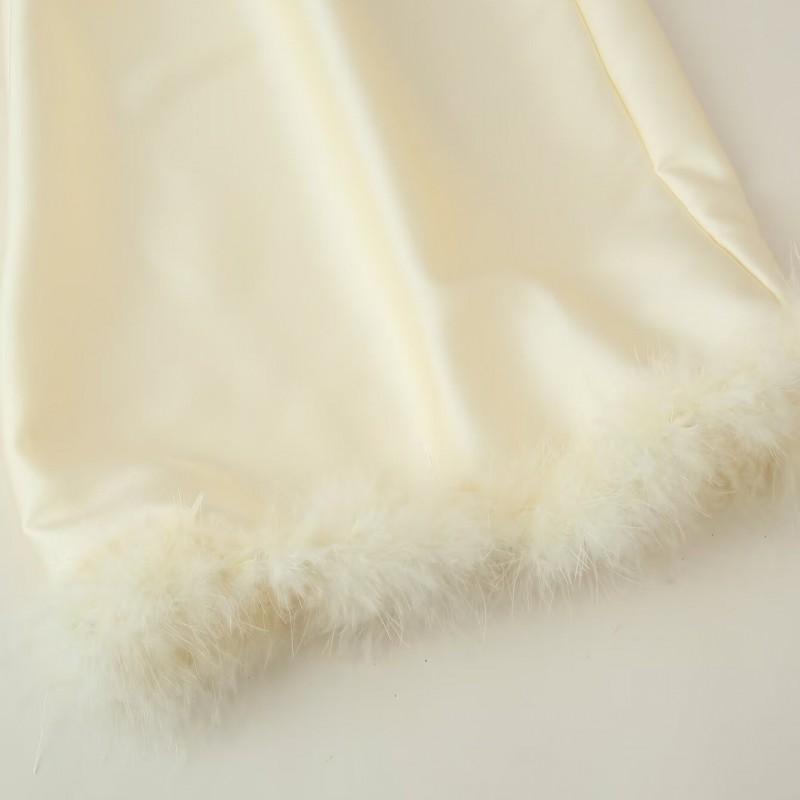 Womens Elegant Satin V-Neck Dress With Feather Detail Slim Fit 2025