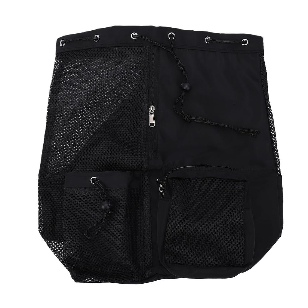 Swim Bag Oxford Cloth Mesh Drawstring Backpack Portable Beach Backpack for Cycling Swimming Surfing Black