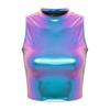 Women's Metallic Mock Neck Crop Top Faux Leather Vest Tops Glossy Rave Party Clubwear