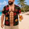 Funny 3D Print Muscle Belly Graphic T Shirt Men Hawaii Floral Leaf Pattern Casual Summer Short Sleeve Tops Beach Trip Pool Party