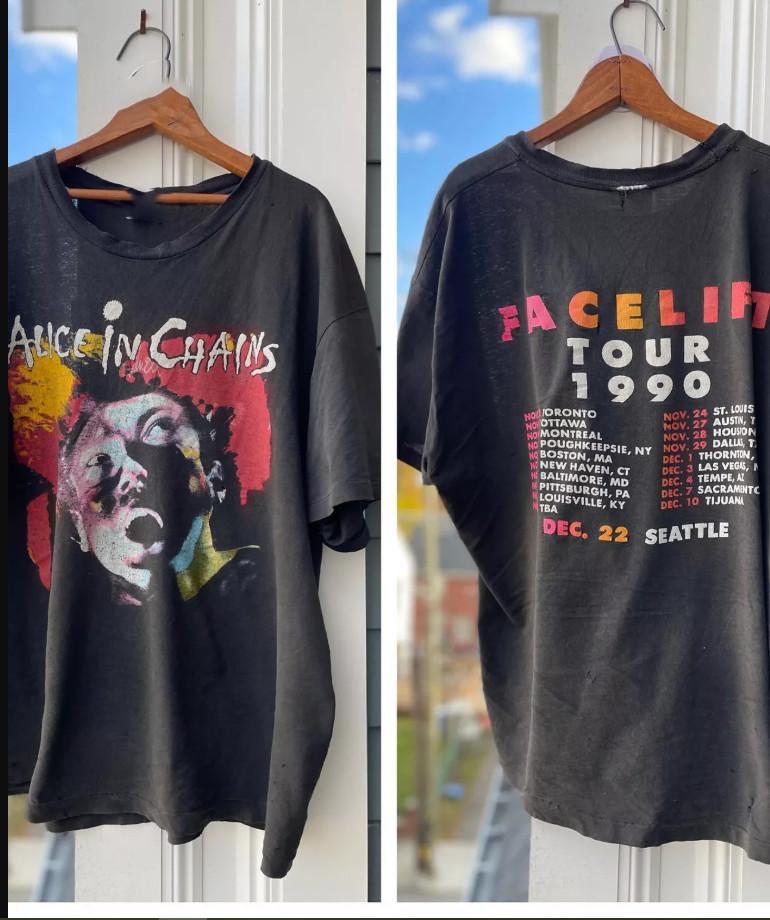 Alice In Chains рок-группа Facelift Tour 1990 РЕПРИНТ Футболка размер S-5XL XXXXL