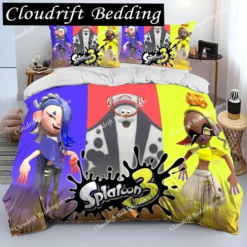 S-Splatoon Игра Геймер Мультяшный Одеяло Постельное Белье Комплект, Пододеяльник Постельный Комплект Чехол на Одеяло Наволочка, Кинг Квин Размер Постельное Белье Детский0