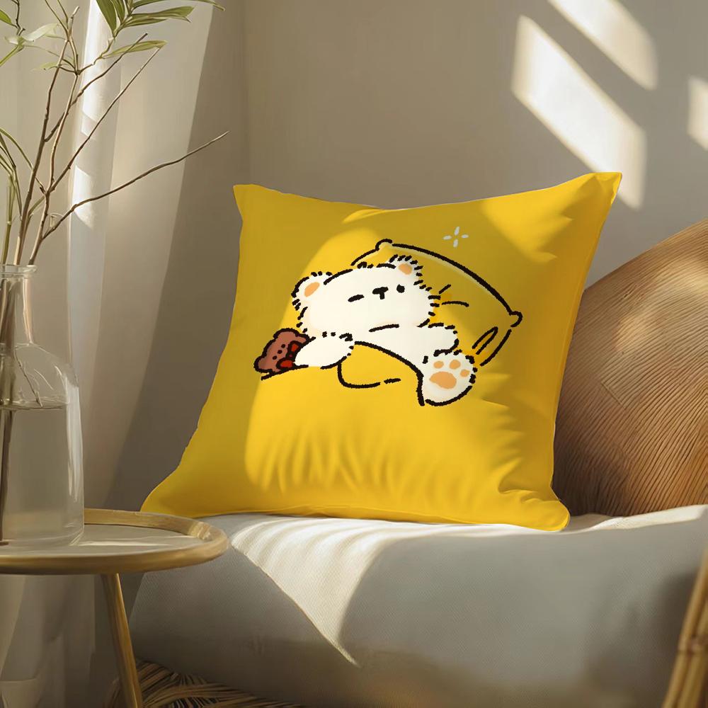Cute Sleeping Polar Bear Cartoon Pattern Pillow Case Double-Sided Plush Sofa Cushion Covers Organic Breathable Invisible Zipper