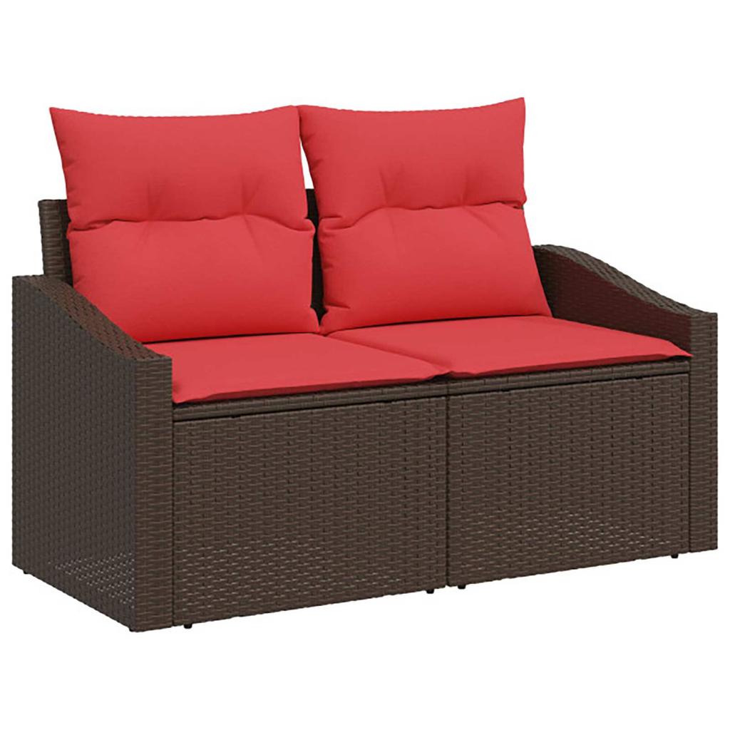 Sofa Set 5 Pieces Brown and Red Poly Rattan and Steel