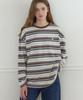 OURHOPE Oversized Logo Striped Sleeve T-Shirt - Blue