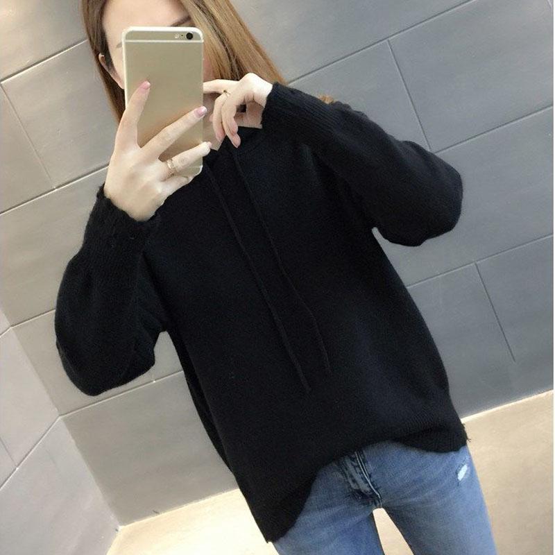 Hooded Sweater Women Loose Pullover Knit Sweater with Pockets for Outer Wear Base Knit Jumper