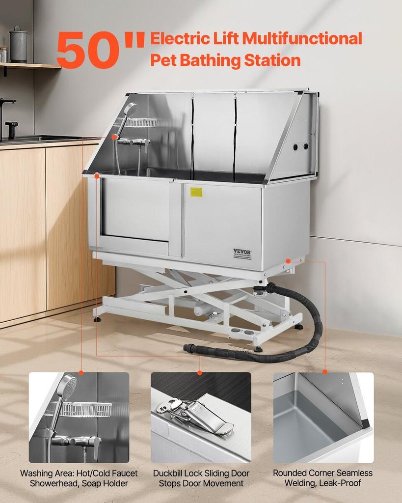 127 Cm Electric Dog Grooming Bath Tub Stainless Steel W Water Filter Left