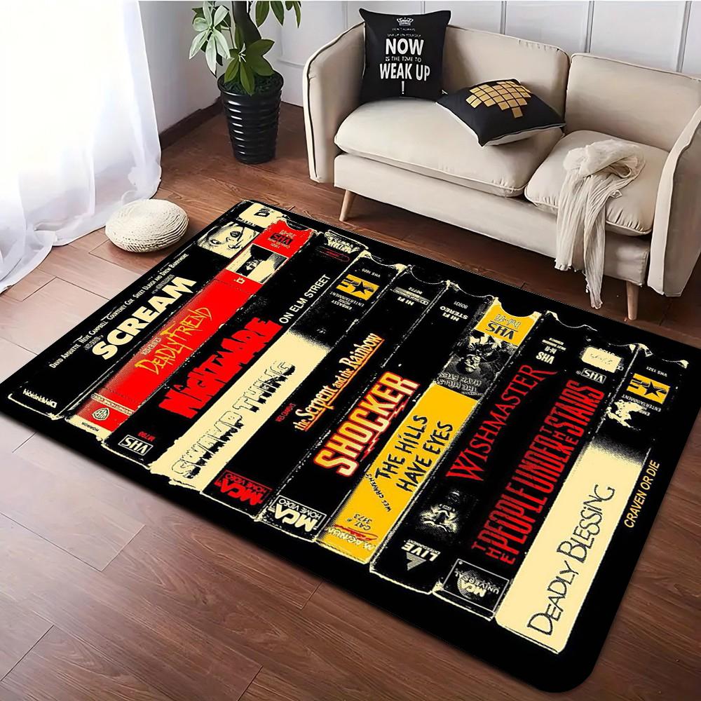 Retro Black Horror Film Themed Carpet Rug for Living Room Decor Soft Carpet Sofa Bedroom Nonslip Floor Mat for Fans Home Doormat