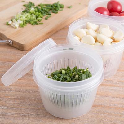Refrigerator Fresh-keeping Box Ginger Garlic Onion Storage Box Household Portable Round Transparent Drain Double Layer Fresh-keeping Bowl Sealed Box
