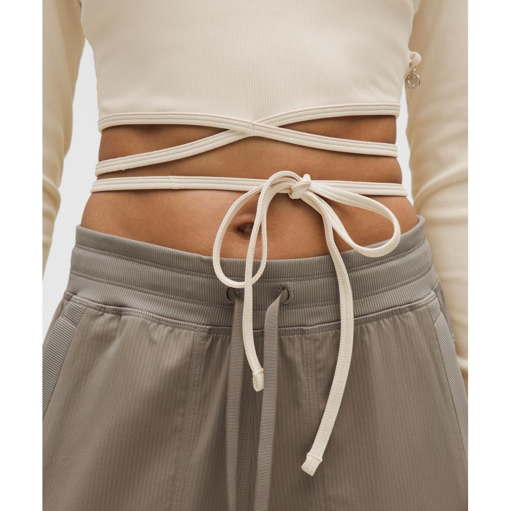 Lululemon Logo Charm Ribbed Waist Tie Long Sleeve Shirt Beech White