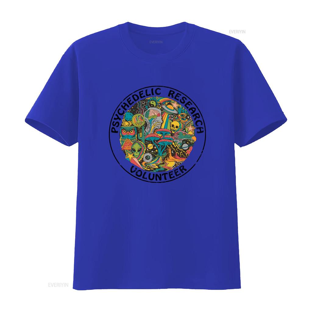 Psychedelic Research Volunteer T Shirt with Magic Mushroom Alien Skull More Cool s Unique Trippy Design vintage Washed