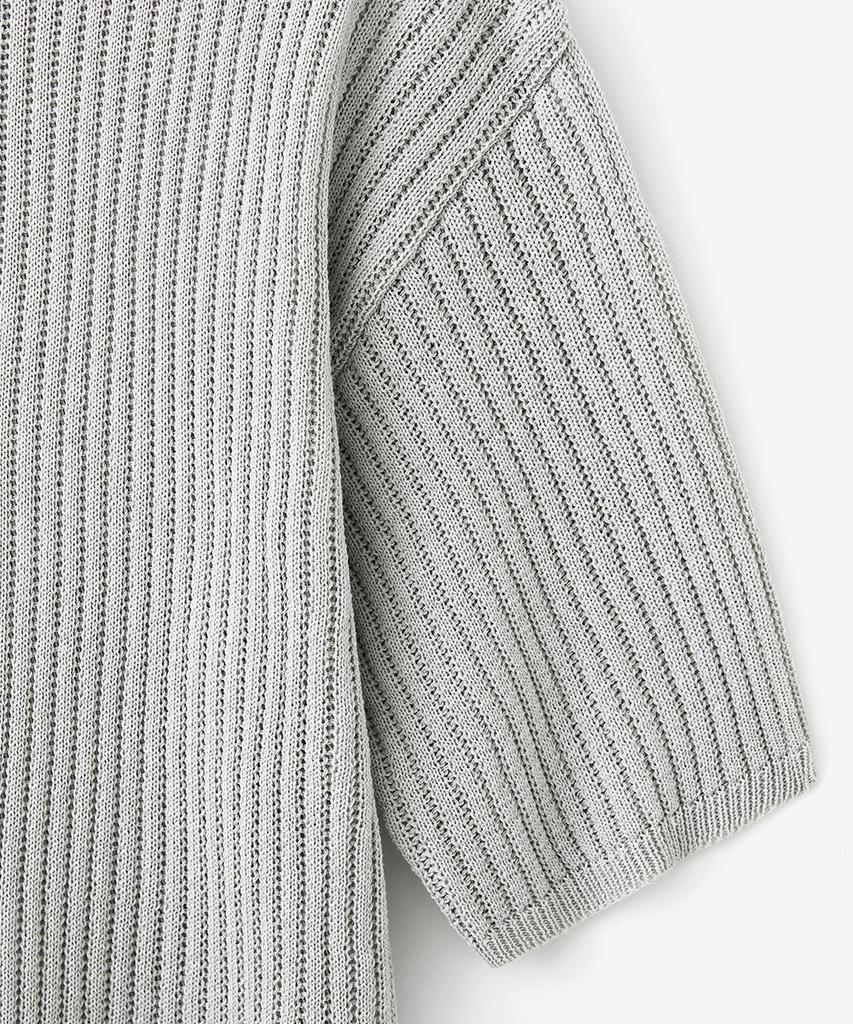 BLOND9 Cotton Rib Collar Short Sleeve Knit_Gray
