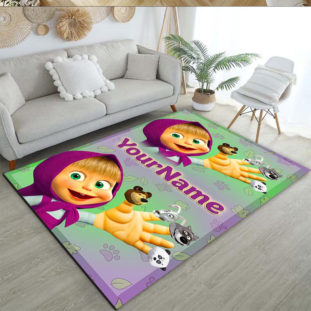 Masha Bear Customize Text Floor Mat Perfect for Dormitory Balcony Game Room Dining Room Anti-slip Rug Anime Office Decor