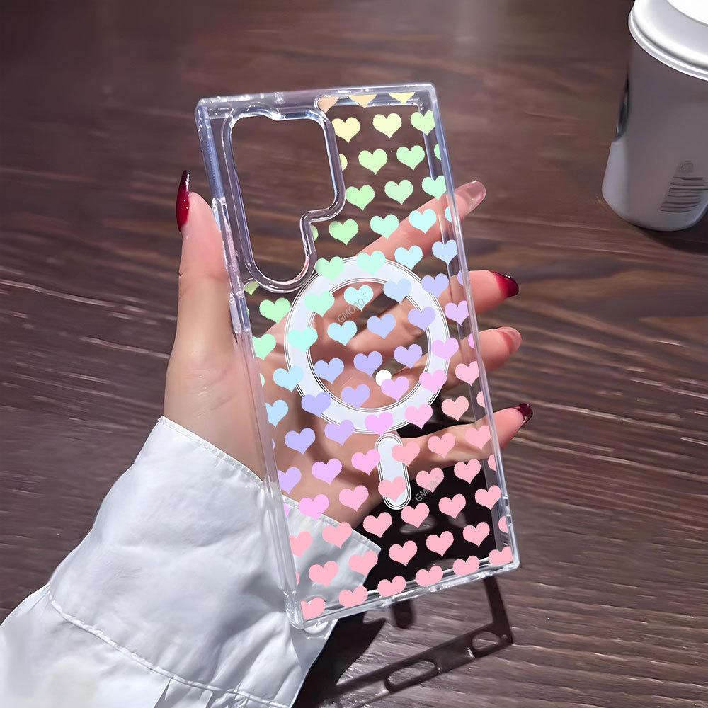 Sweet sister dopamine gradual change love mobile phone case Samsung S25/S26ultra with magnetic transparent anti-drop protective case