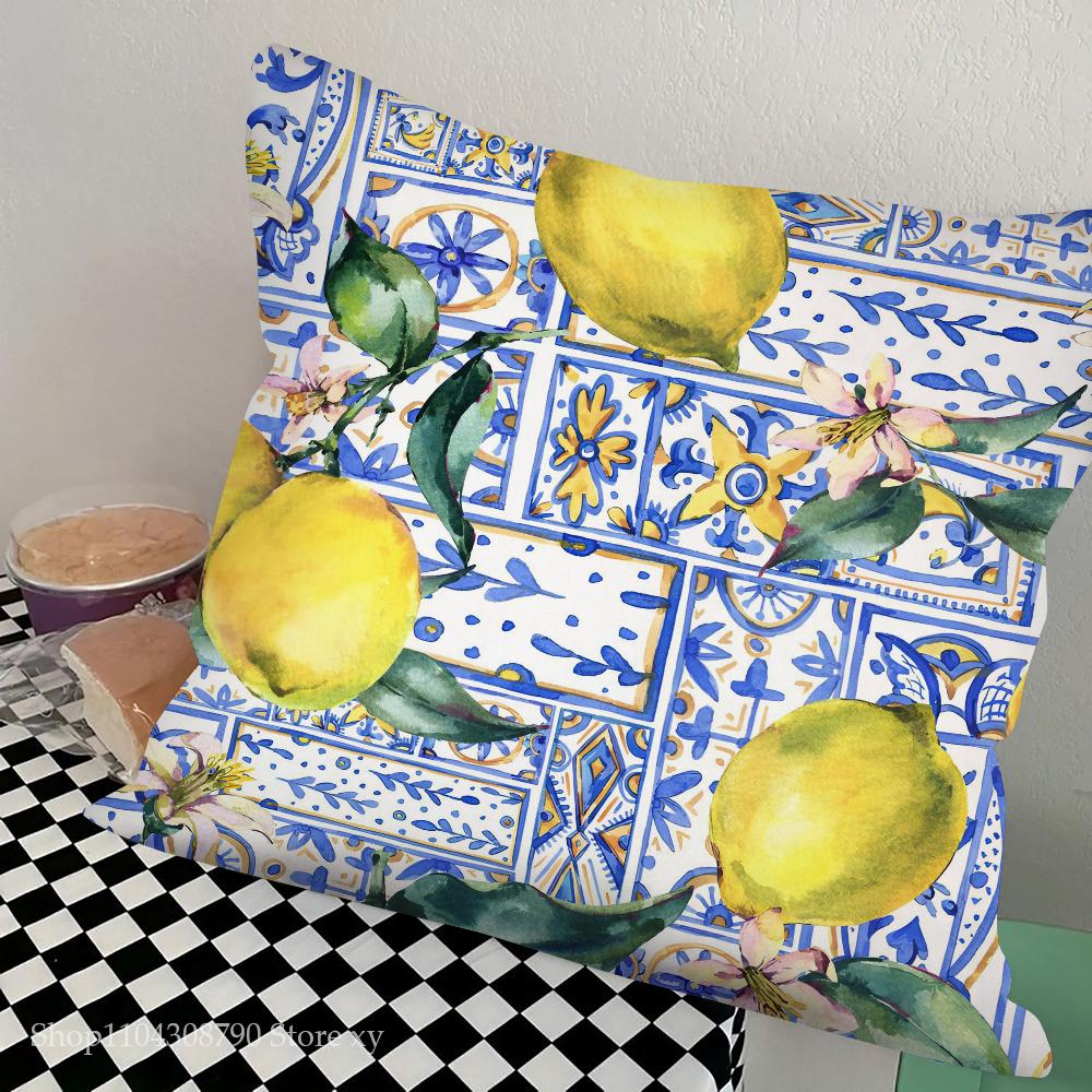 

Lemon Pillow Case Fashion Square Pillowcase Bedroom Sofa Room Ins Decoration Leisure Cushion Cover 40x40 16x16Inch