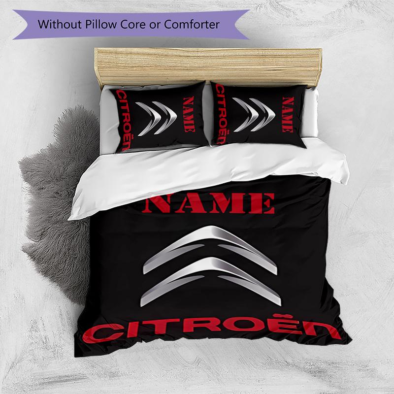 3pcs Custom Name Citroen logo Bedding Set Duvet Cover Closure Includes 1 Duvet Cover & 2 Pillowcases for All Seasons Bedroom Decor