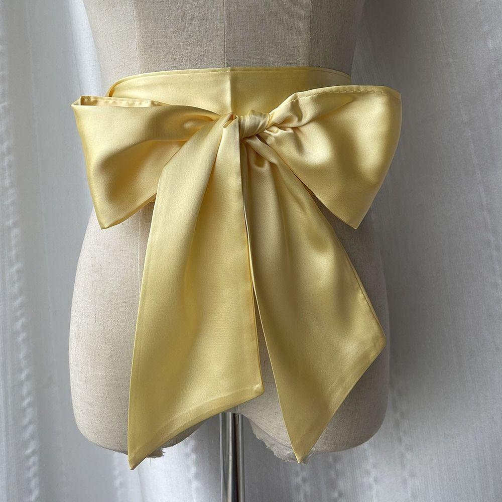 Wide Bowknot Fabric Ribbon Cummerbunds Lace Up Waistband Strap  For Skirts Dress Top Clothes