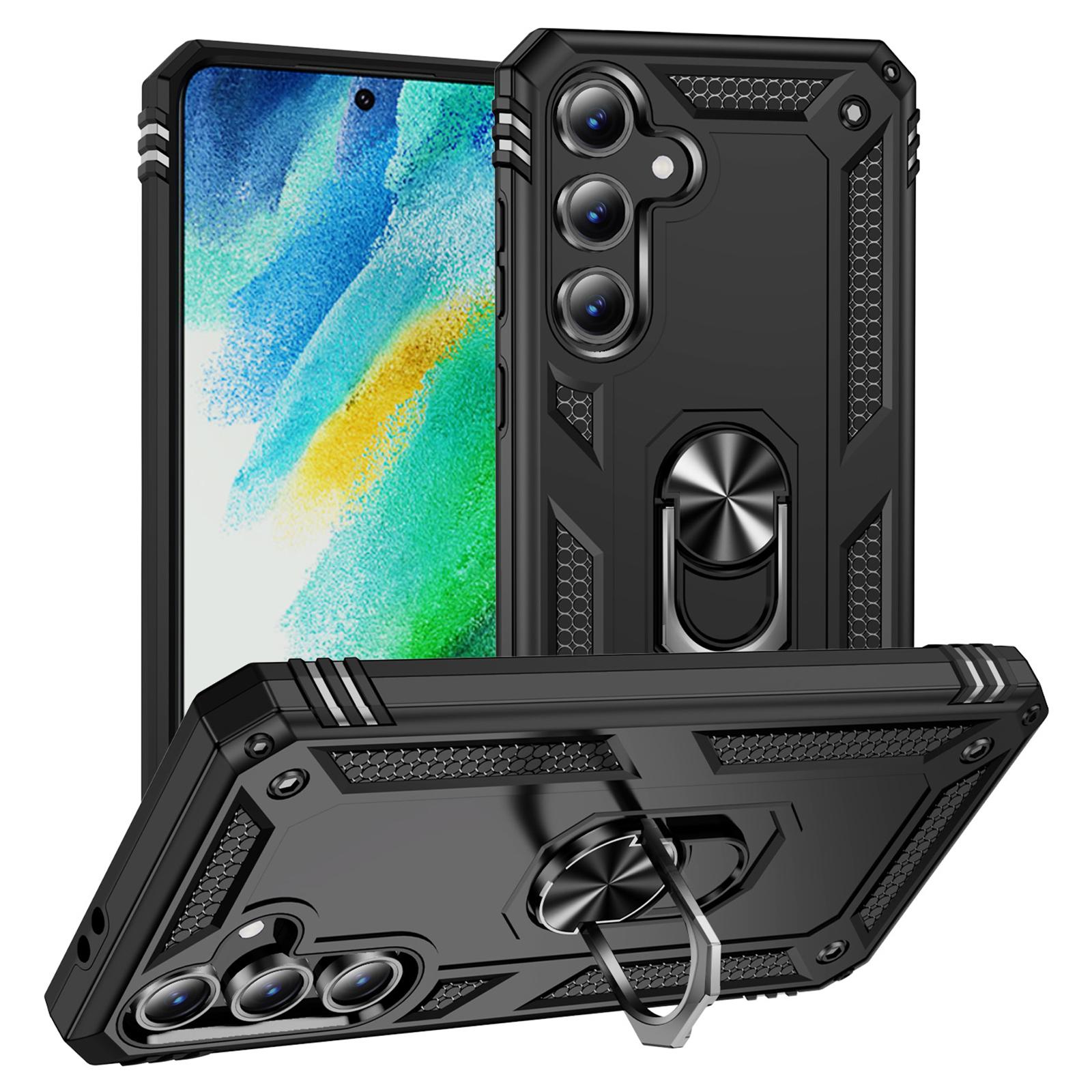 

Чехол для Samsung Galaxy S24 FE, PC+TPU, чехол для телефона с вращающейся подставкой-кольцом Black