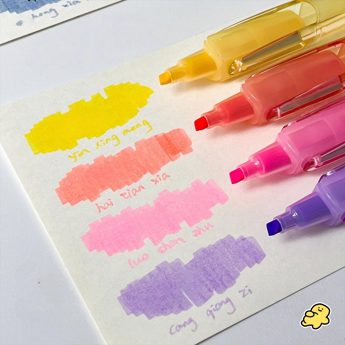 

4pcs Pastel Highlighters Star Swirl Rotate Cap Soft Color Eye-Care Quick Dry No Bleed Spot Liner Pens for Journaling