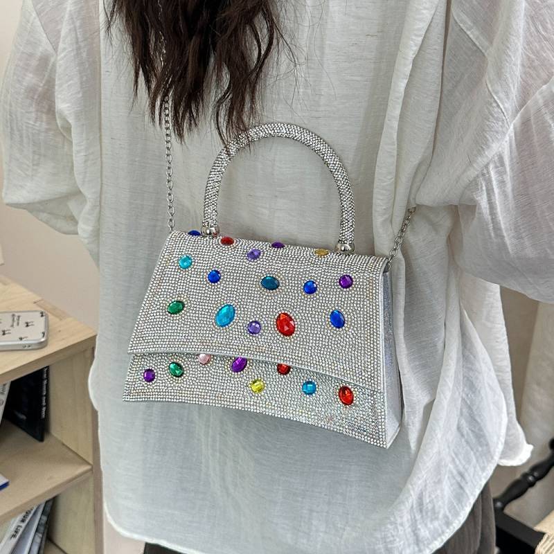 Pu Crystal Embellished Evening Clutch With Chain Strap For Party And Night Out
