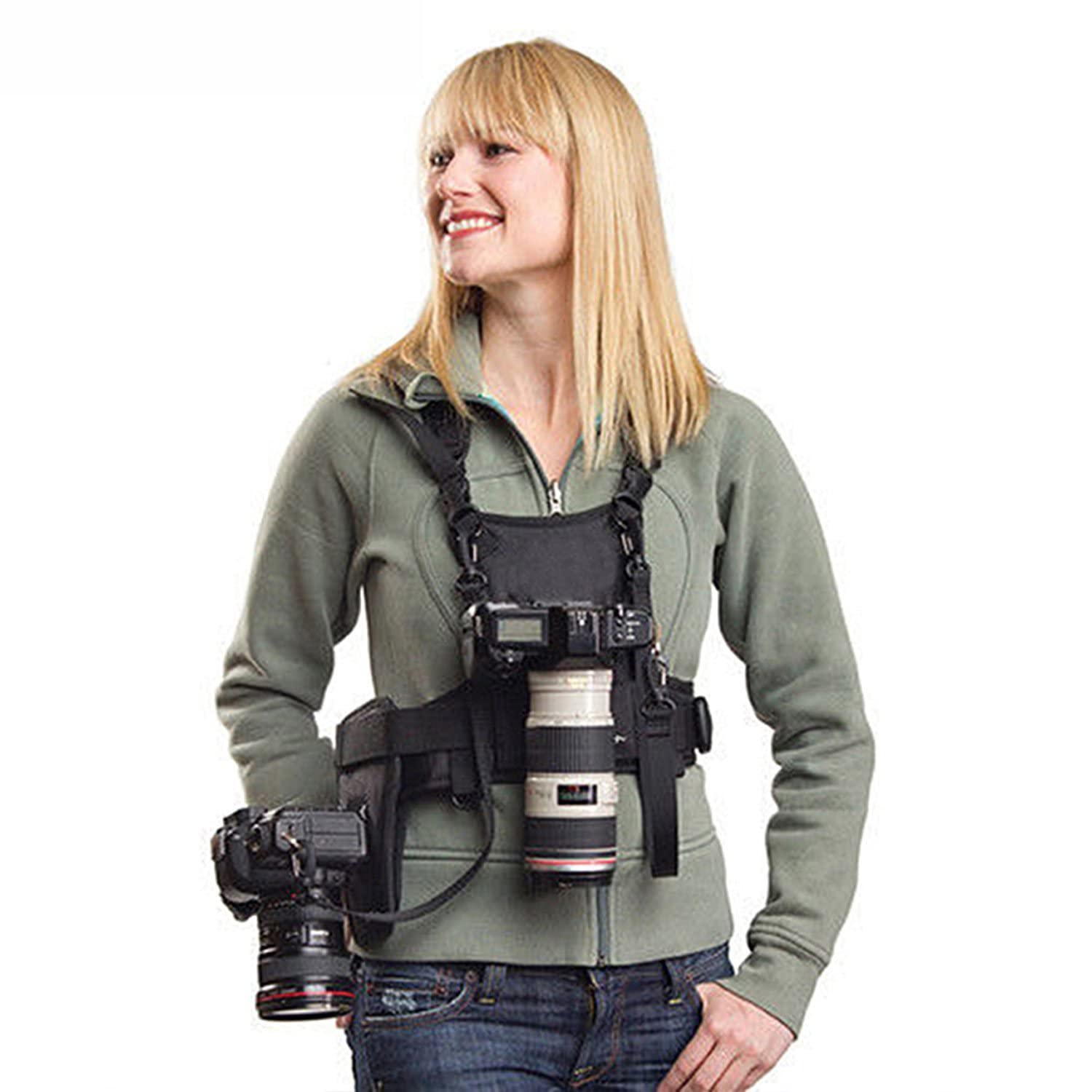 

Nicama Quick and Easy Double Dual Shoulder Vest with Belt Straps and Side Holsters for and Sony DSLRs Dual NC-VEST Multi-Carry Harness, 2-Camera