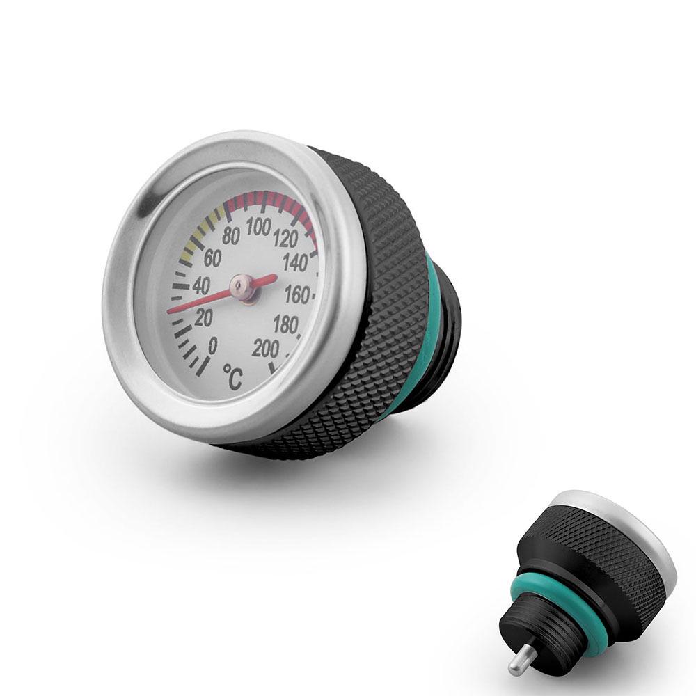 Motorcycle Fuel Tank Cap with Oil Temp Gauge (0-200℃), M20x1.5/M20x2.5, Black/Silver.