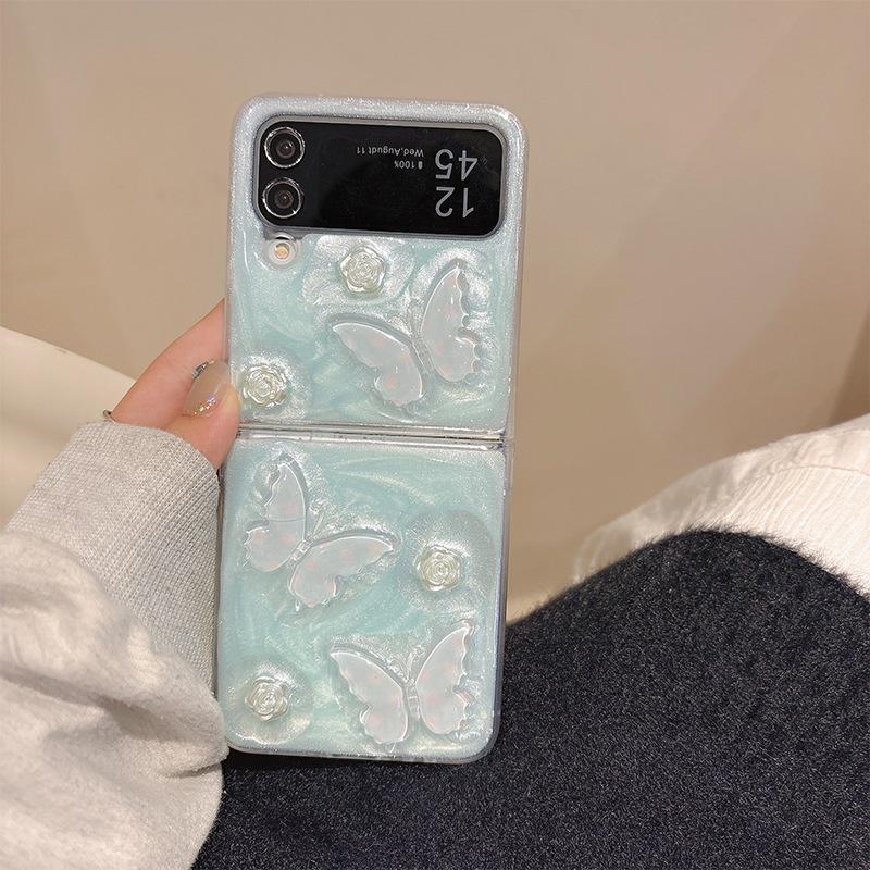 Butterfly Flower Resin Glitter Phone Case for Samsung Z Flip7/Z Fold8