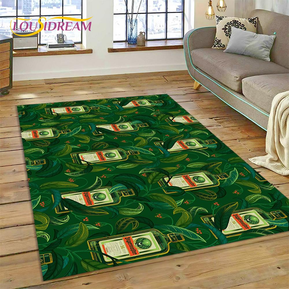 Tappeto Tappeto Logo Jaegermeister Tedesco più Recente 3D con Alce per Decorazione Soggiorno Camera da Letto, Tappetino Antiscivolo Decorazione per Divano Zerbino