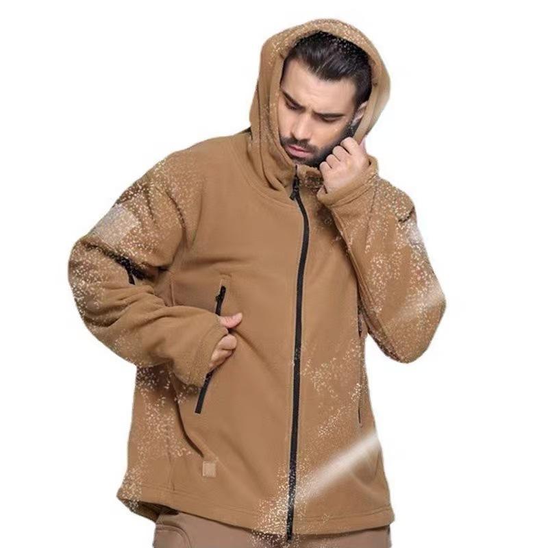 Мужская флисовая толстовка с капюшоном свободного кроя уличная одежда на молнии спортивная куртка для активного отдыха XXXXL коричневый 2290₽