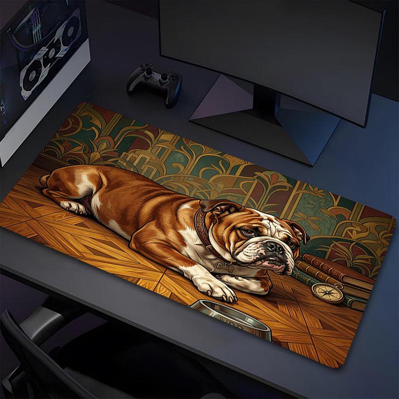 Art Deco Bulldog Xl Gaming Mouse Pad Nonslip Rubber Base Stitched Edge Waterproof Desk Mat For Pc Laptop Gamer Office Computer Accessories C92720