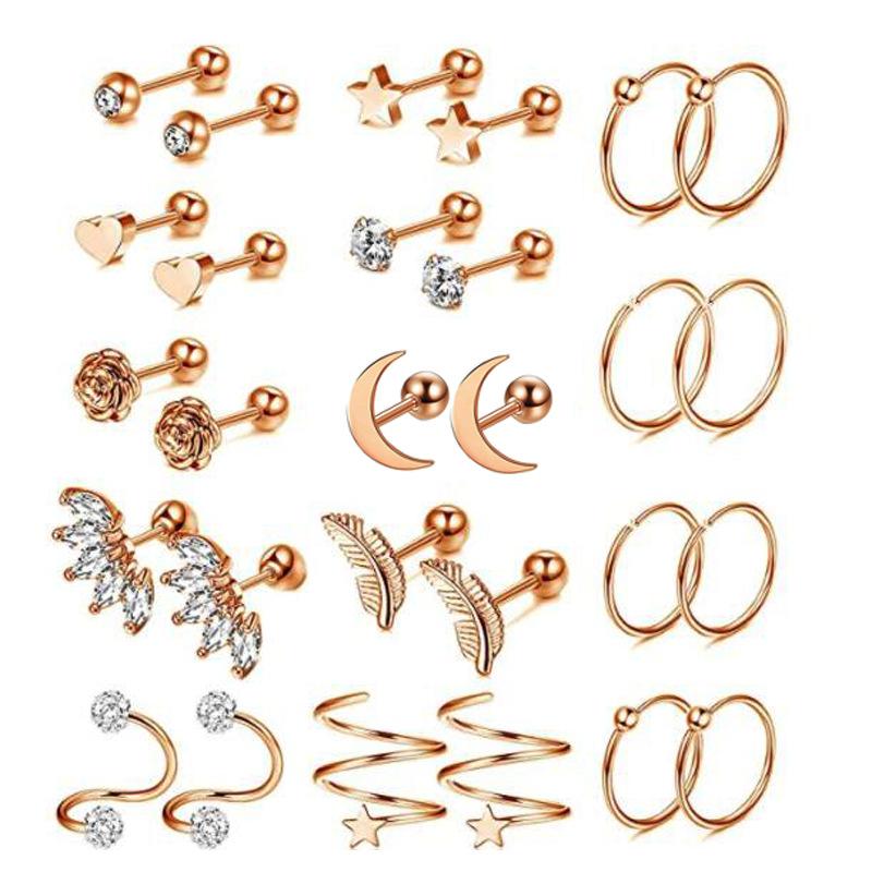 Stainless steel minimalist men's and women's ear stud piercing jewelry set with ear bar studs