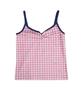 ESCAPEFROM Love Check Pattern Full Print Shirring Point Color Block Sleeveless Red