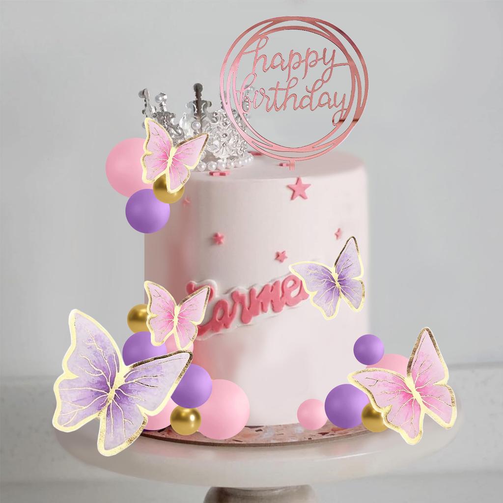 Grüne Kugeln Kuchenaufsatz Schmetterling Kuchendekorationen Happy Birthday Kuchenaufsatz für Hochzeit Babyparty Gänseblümchen Geburtstag