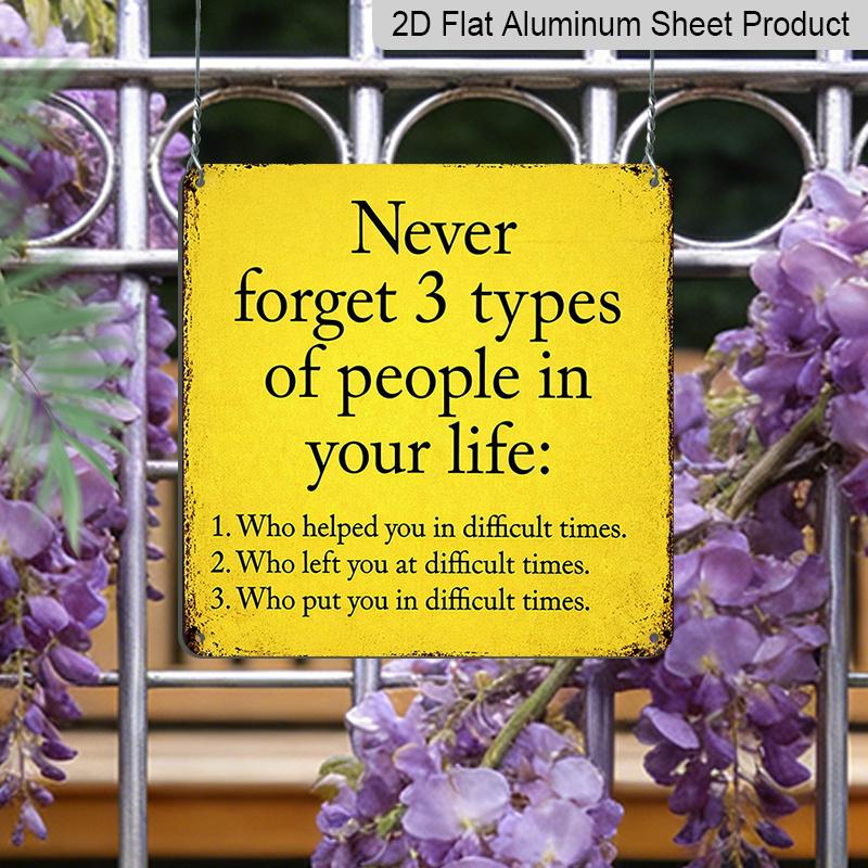 

2D Flat - 1pc Vintage Aluminum Metal Sign, Outdoor Decorative Wall Plaque, Styled Like An Old Tin Sign, Featuring The Life Motto Never Forget Three 20*20cm