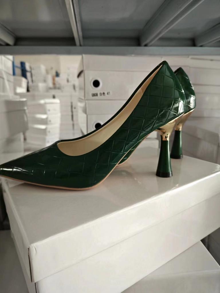 Green Plaid Classic Casual High Heels New Pattern Embossed Fashion Oversize Shoes In Spring and Summer 2026 Pumps Women Shoes