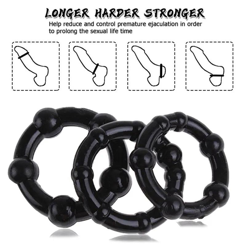 3PCS Anneaux péniens Cristal Retard Cockring Silicone Bdsm Bondage Accessoires érotiques Prostate Jouets sexuels pour adultes pour hommes Chasteté masculine