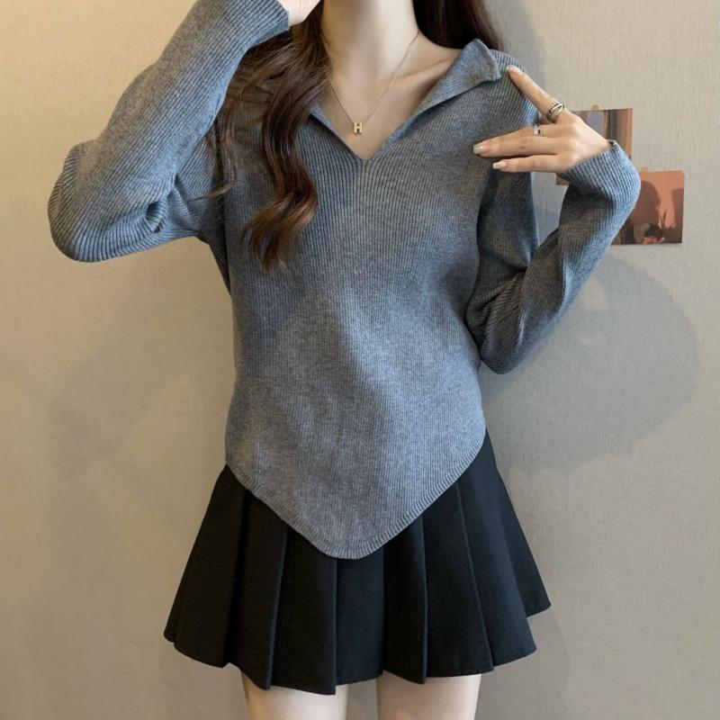 Irregular Base Shirt Spring and Autumn Shoulder Slimming Thin T-shirt Top