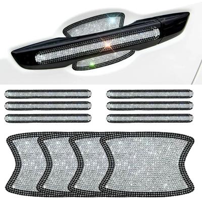 Lot de 10 autocollants de luxe en cristal strass pour poignées de porte de voiture, résistants aux rayures, accessoires de voiture
