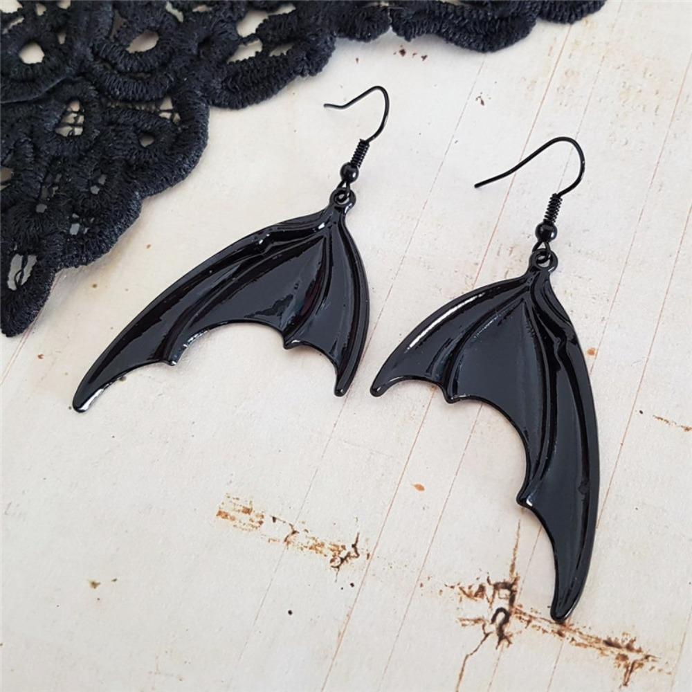 Gothic Punk Large Black Vampire Bat Wings Dangle Earrings for Women Men Hallowmas Party Demon Slayer Personality Jewelry Gifts