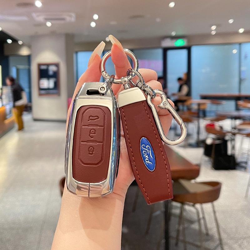 Metal Leather Key Case for 2022 Jiangling Ford Lingrui, Territory, and Transit.
