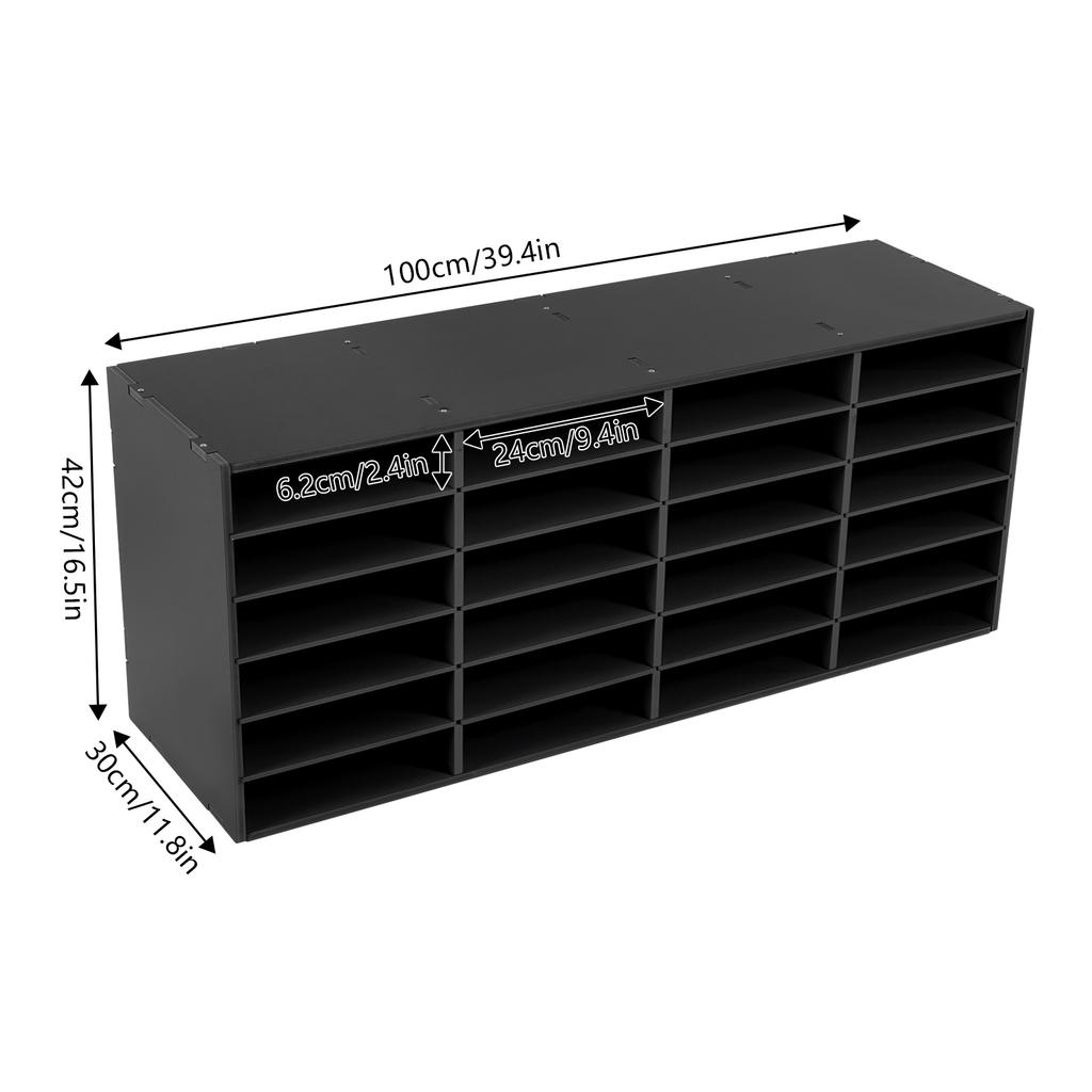 24 Compartment Paper and Mail Organizer,with Adjustable and Removable Shelves, Countertop Literature Sorter(Black)