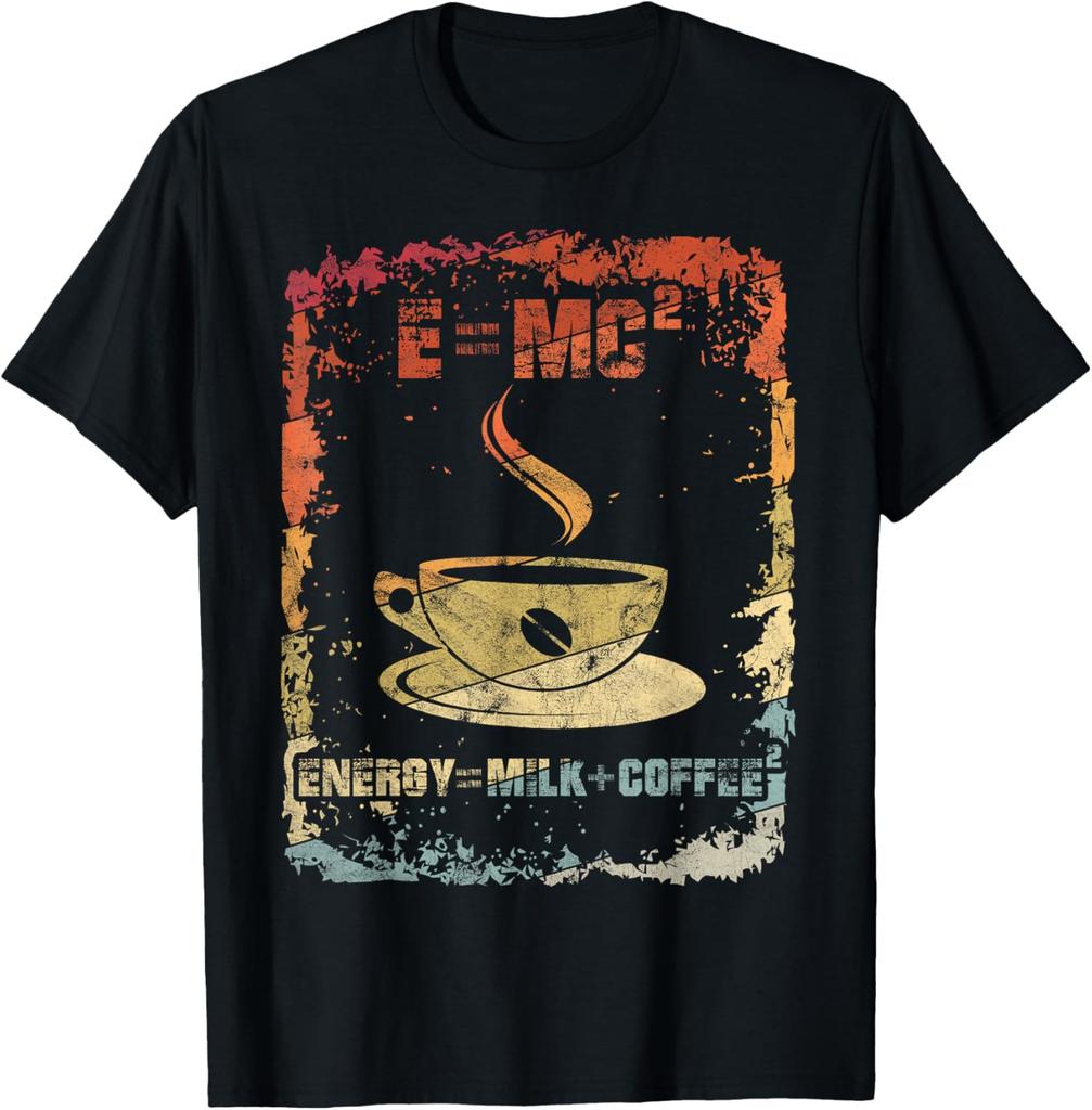 Emc2 Funny Science Coffee Energy Milk Coffee Gift Tshirt Custom Printed Graphic T Shirts Graphic T Shirts Camisas Streetwear