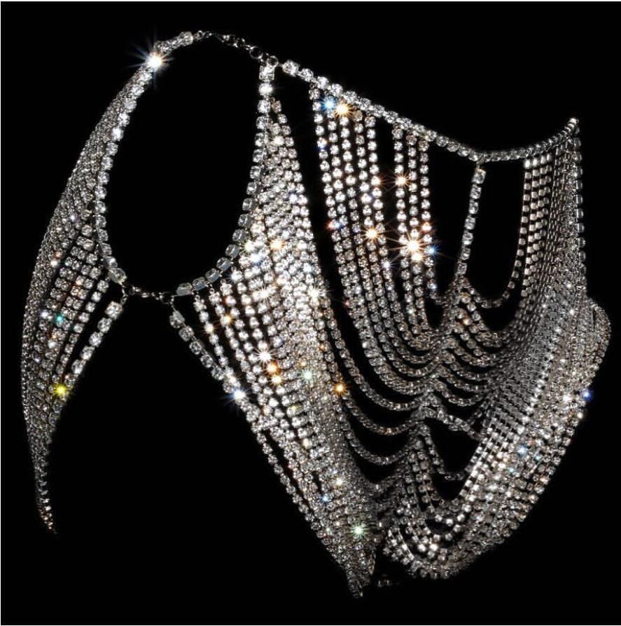 Rhinestone butt skirt chain, super flash hollowed-out sexy skirt costume body chain for women