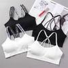 Women's Solid Color Corset Style Tank Top Sports Bra with Beauty Back Design