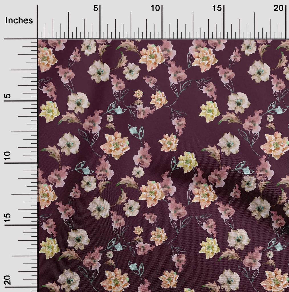 oneOone Cotton Flex Aquamarine Fabric Flower & Leaves Watercolor Sewing Fabric By The Yard Printed Diy Clothing Sewing Supplies 40 Inch