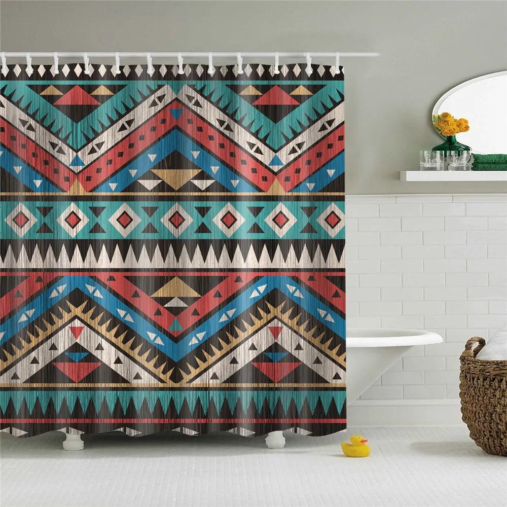 Wooden Door Shower Curtains Bathroom Curtain Stripes Letters Printed Waterproof Bath Screen Curtain for Home Decor with Hooks