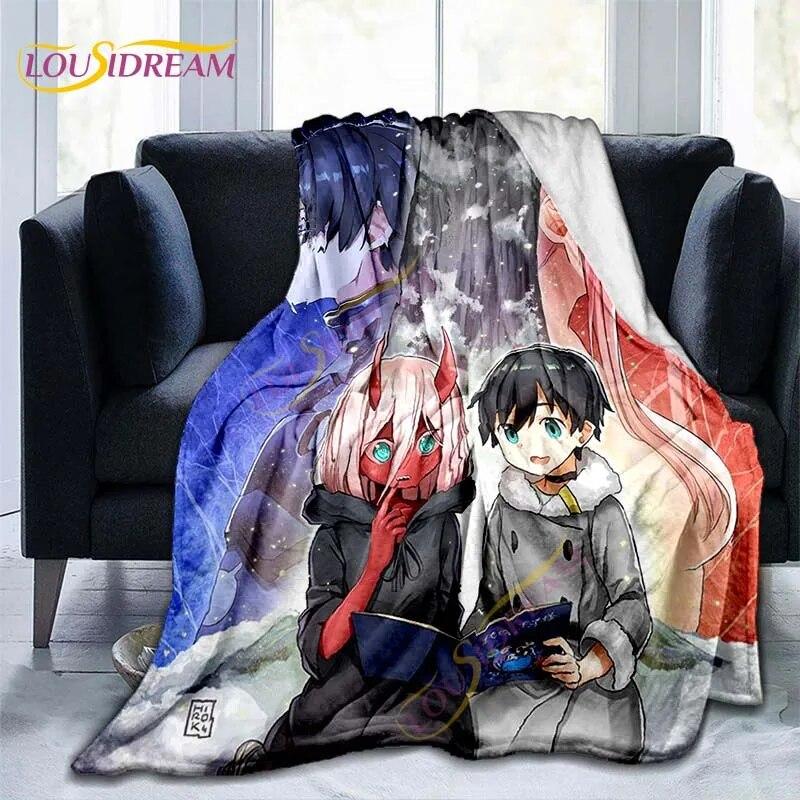 Anime DARLING In The FRANXX Deky Strelizia Deka Flanel ZERO TWO Throw Deka na pohovku Cestovní deky pro dospělé