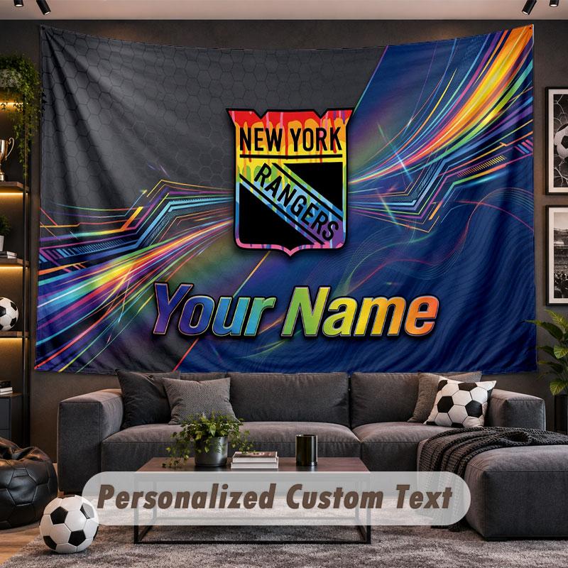 Wall Hanging Tapestry Custom NameNew York Rangers Pattern Personalized Printed Fabric Wall Decor